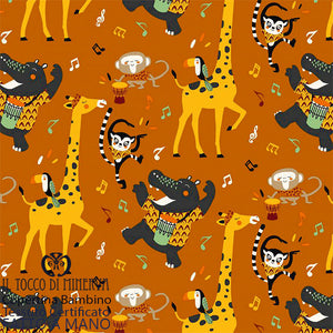 Copertina Neonato in Cotone Certificato Animali Jazz Senape - Fatto a Mano - Il Tocco di Minerva