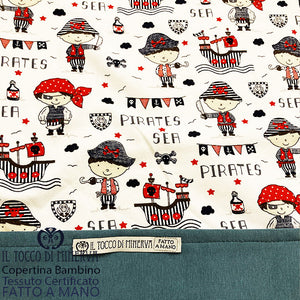 Copertina Neonato in Cotone Certificato Pirati fondo bianco carta da zucchero - Fatto a Mano - Il Tocco di Minerva