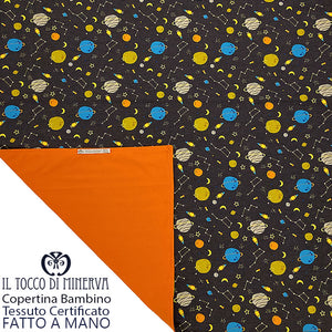Copertina Neonato in Cotone Certificato Universo arancione - Fatto a Mano - Il Tocco di Minerva