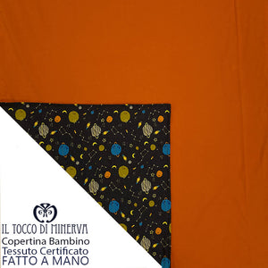 Copertina Neonato in Cotone Certificato Universo arancione - Fatto a Mano - Il Tocco di Minerva