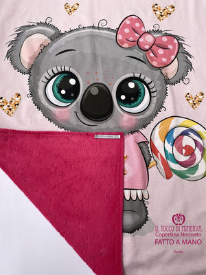 Copertina in Pile stelle fucsia e Cotone koala - Fatto a Mano - Il Tocco di Minerva