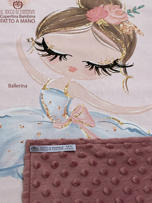 Copertina Bambina in Pile rosa antico e Cotone Ballerina - Fatto a Mano - Il Tocco di Minerva