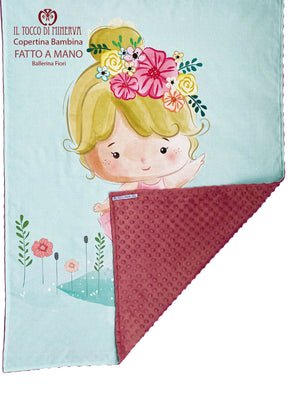 Copertina Bambina in Pile rosa antico e Cotone Ballerina Fiori - Fatto a Mano - Il Tocco di Minerva