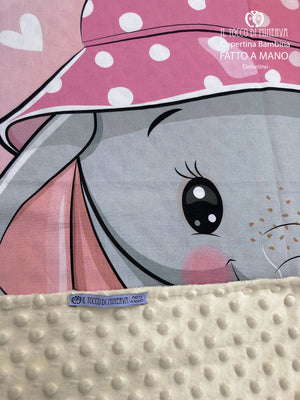 Copertina Bambina in Pile panna e Cotone Elefantino - Fatto a Mano - Il Tocco di Minerva
