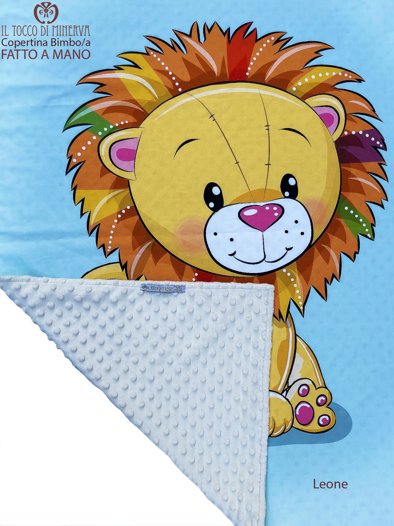 Copertina Bambino in Pile panna e Cotone leone - Fatto a Mano - Il Tocco di Minerva