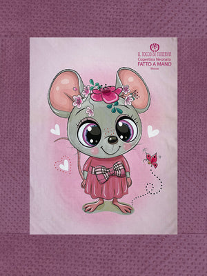 Copertina con bordo Neonato in Pile rosa antico e Cotone Topolina - Fatto a Mano - Il Tocco di Minerva