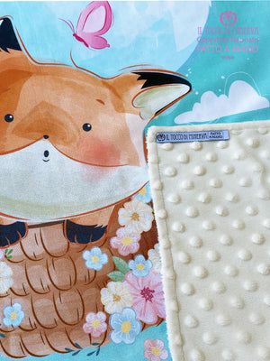 Copertina Neonato in Pile beige e Cotone la volpe Linea le farfalle - Fatto a Mano - Il Tocco di Minerva