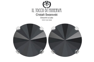 Orecchini Cristallo Swarovski a Lobo 10 mm colore Nero – Fatto a Mano - Il Tocco di Minerva