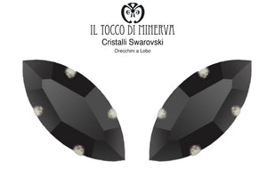 Orecchini Cristallo Swarovski a Lobo 15x7 mm Navetta colore Nero – Fatto a Mano - Il Tocco di Minerva