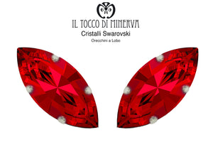 Orecchini Cristallo Swarovski a Lobo 15x7 mm Navetta colore Rosso – Fatto a Mano - Il Tocco di Minerva