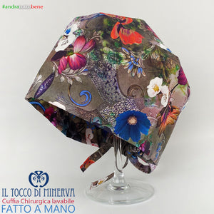 Cuffia Chirurgica Lavabile Cotone Andrà Tutto Bene fiore grigio - Il Tocco di Minerva
