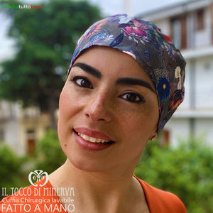 Cuffia Chirurgica Lavabile Cotone Andrà Tutto Bene fiore grigio - Il Tocco di Minerva