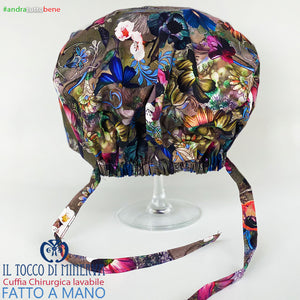 Cuffia Chirurgica Lavabile Cotone Andrà Tutto Bene fiore grigio - Il Tocco di Minerva