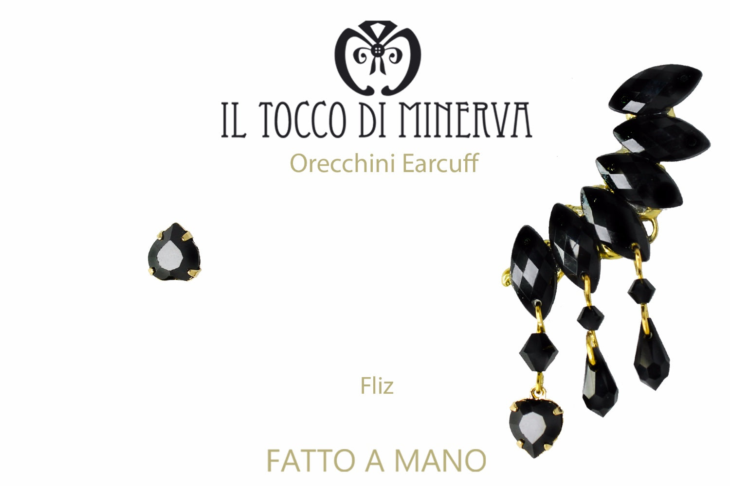 Orecchini Earcuff Fliz neri – realizzati a mano – HandMad - Il Tocco di Minerva