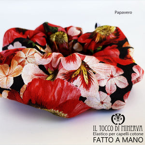 Elastico per capelli cotone papavero - Realizzato a mano - Il Tocco di Minerva