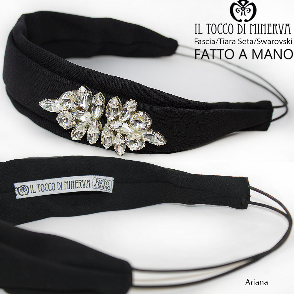 Fascia Capelli Seta Nera e Swarovski Ariana Realizzata a Mano - Il Tocco di Minerva