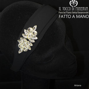 Fascia Capelli Seta Nera e Swarovski Ariana Realizzata a Mano - Il Tocco di Minerva