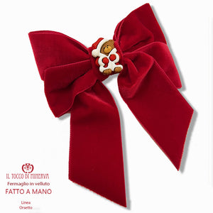 Fermaglio in velluto rosso linea orsetto - Fatto a Mano - Il Tocco di Minerva