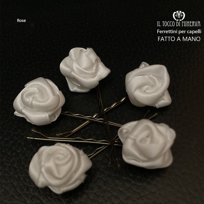 Ferrettini per capelli rose seta rose bianche - Fatto a Mano