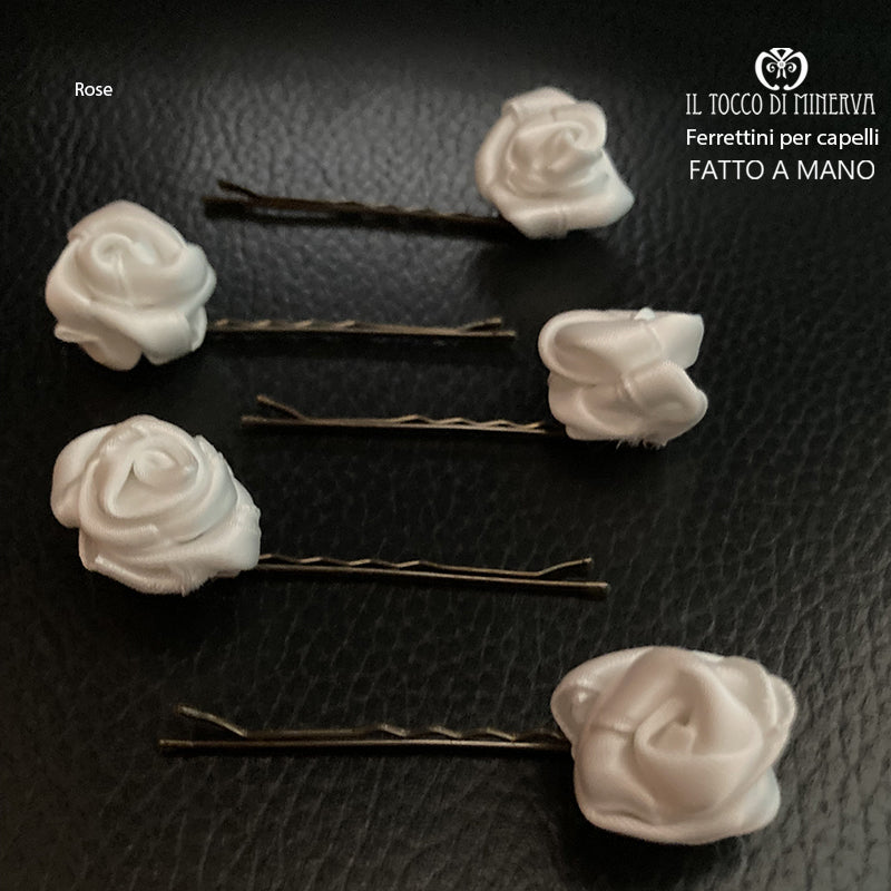Ferrettini per capelli rose seta rose bianche - Fatto a Mano