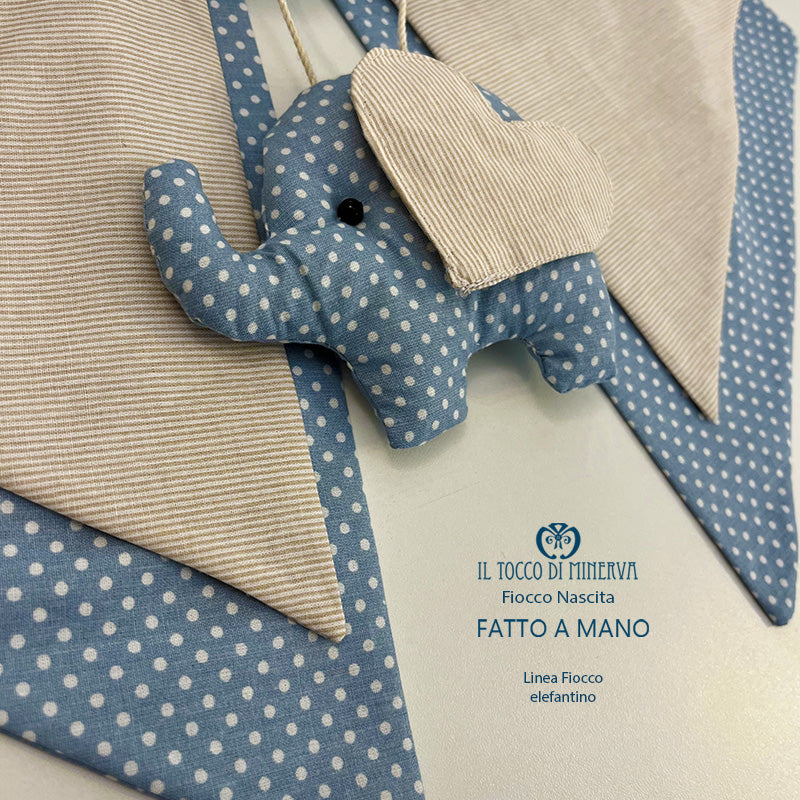 Fiocco Nascita linea fiocco elefantino Guglielmo - Fatto a Mano - Il Tocco di Minerva