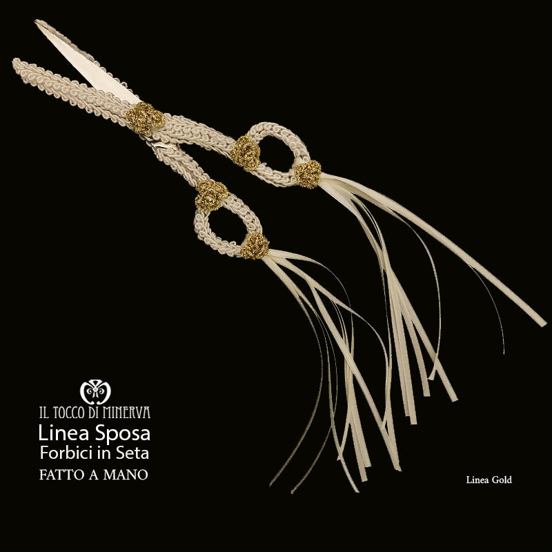 Forbici Taglio Nastro Linea Sposa Gold bianco seta - Fatto a Mano - Il Tocco di Minerva