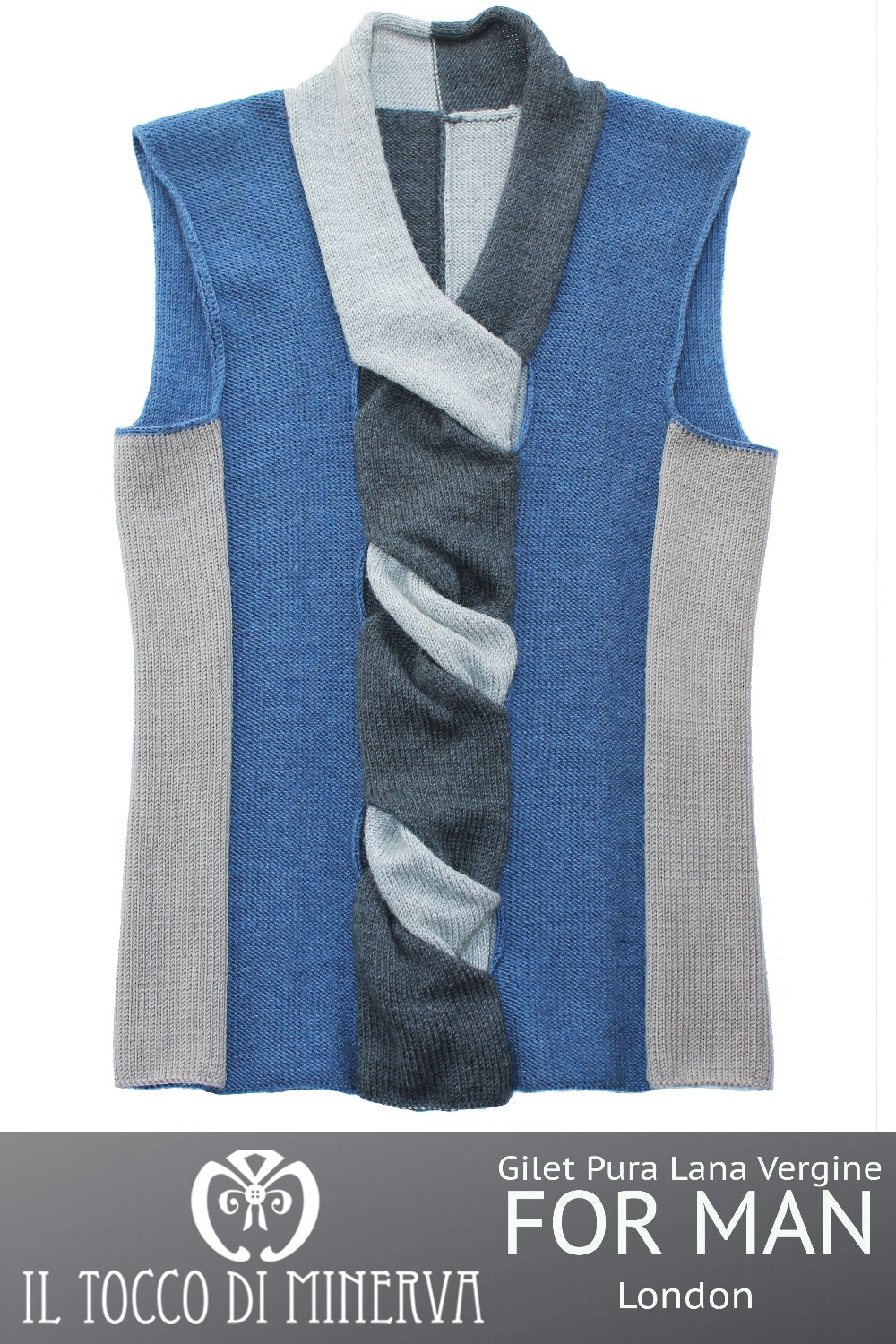 Gilet blu e grigio Pura Lana London Realizzato a mano - Handmade - Il Tocco di Minerva