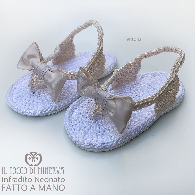 Infradito Uncinetto Neonato cotone e seta Vittoria- Fatto a Mano - Il Tocco di Minerva