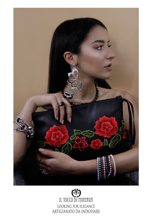 Borsa Pochette Ecopelle nero e pizzo Carmelita – Realizzata a mano - Il Tocco di Minerva