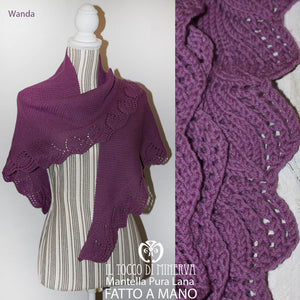 Mantella Scialle Wanda donna pura lana glicine Realizzata a mano - Il Tocco di Minerva