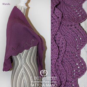 Mantella Scialle Wanda donna pura lana glicine Realizzata a mano - Il Tocco di Minerva