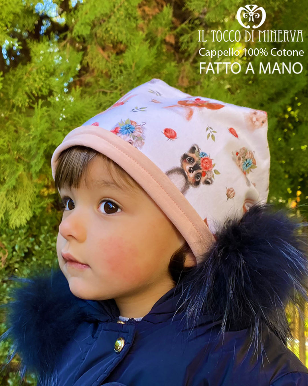 Cappello reversibile bambina 100% cotone Romantic - Fatto a Mano - Il Tocco di Minerva