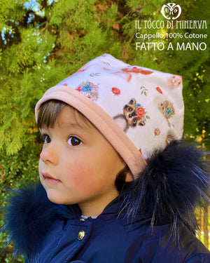 Cappello reversibile bambina 100% cotone Romantic - Fatto a Mano - Il Tocco di Minerva