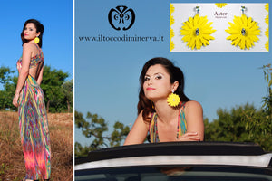 Orecchini gialli fiori cristallo swarovski Aster Realizzati a mano - Handmade - Il Tocco di Minerva