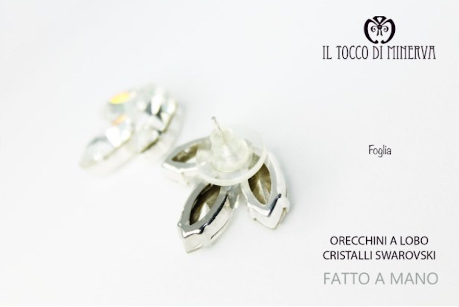 Orecchini Swarovski Foglia Cipria Oro Linea Sposa Realizzato a Mano - Il Tocco di Minerva