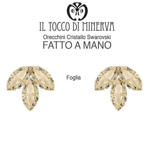 Orecchini Swarovski Foglia Cipria Oro Linea Sposa Realizzato a Mano - Il Tocco di Minerva