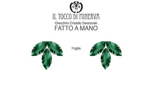 Orecchini Swarovski Foglia Verde Esmeraldo Realizzato a Mano - Il Tocco di Minerva