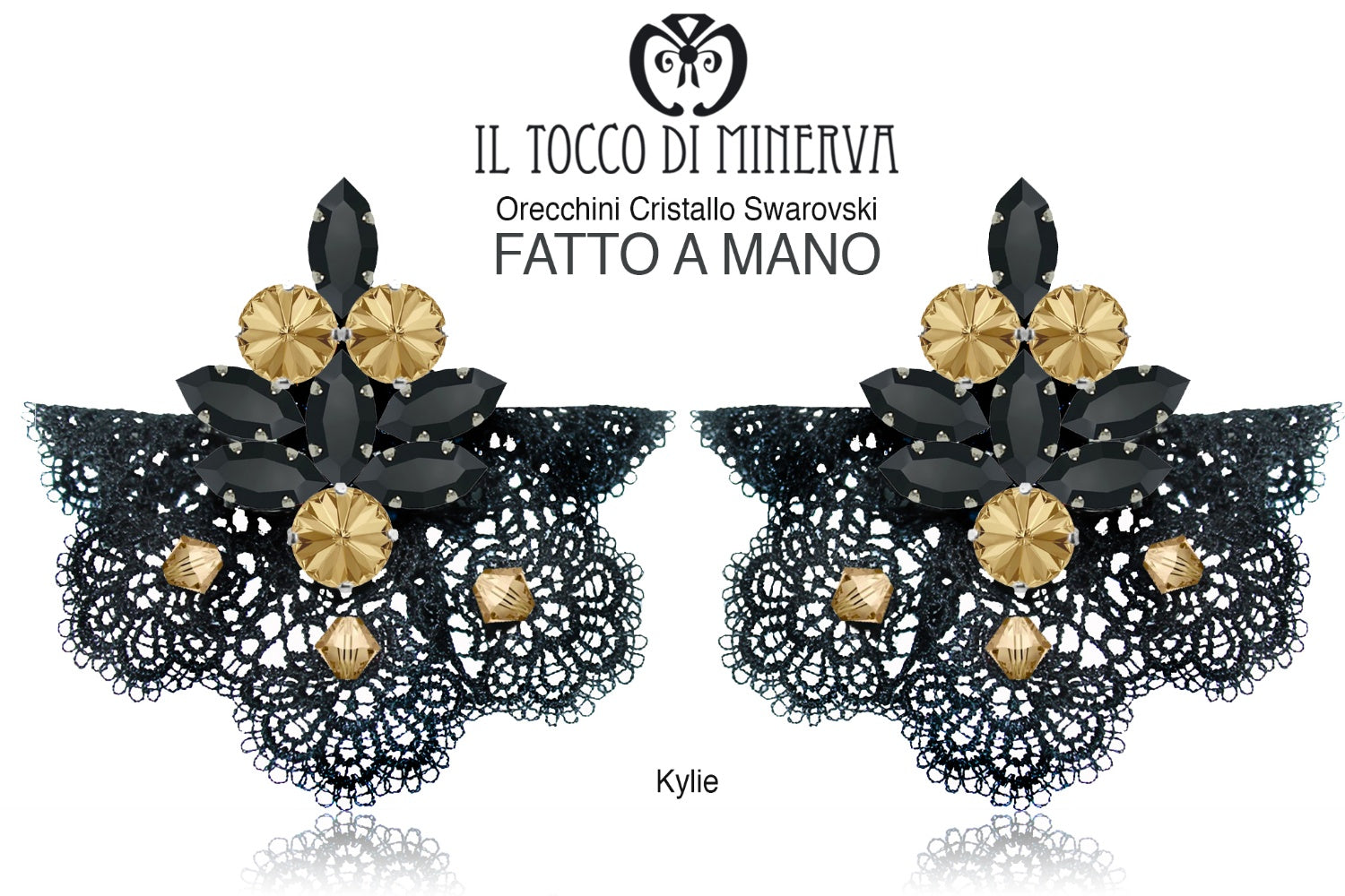 Orecchini in Cristallo e pizzo Kylie nero platino - Fatto a mano - Il Tocco di Minerva