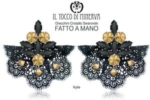 Orecchini in Cristallo e pizzo Kylie nero platino - Fatto a mano - Il Tocco di Minerva
