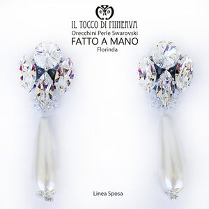 Orecchini Florinda swarovski e perle Lina Sposa Realizzato A Mano - Il Tocco di Minerva