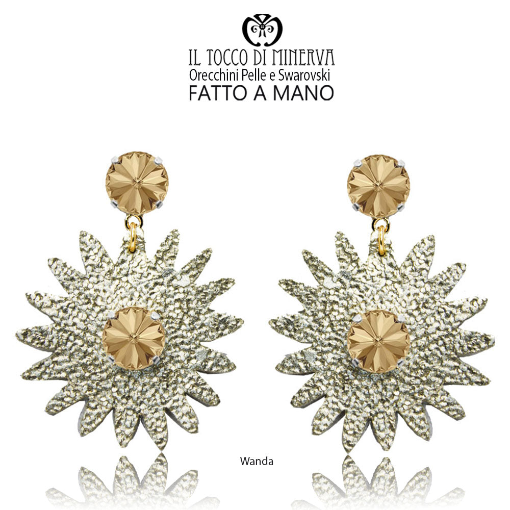Orecchini pelle e cristallo swarovski platino Wanda Fatto a Mano - Il Tocco di Minerva