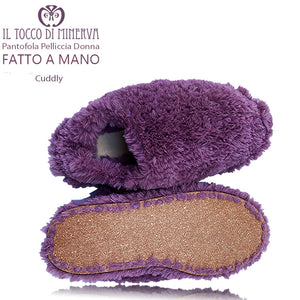 Pantofole pelliccia donna Cuddly rosa antico - Fatto a mano - Il Tocco di Minerva