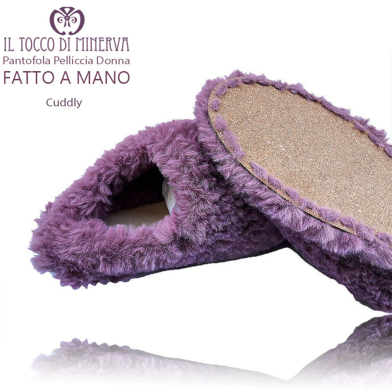 Pantofole pelliccia donna Cuddly rosa antico - Fatto a mano - Il Tocco di Minerva