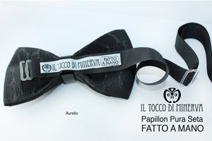 Papillon Nero Aurelio Lina Sposo tessuto alta moda - Realizzato a mano - Il Tocco di Minerva