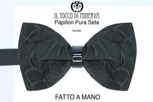 Papillon Nero Aurelio Lina Sposo tessuto alta moda - Realizzato a mano - Il Tocco di Minerva