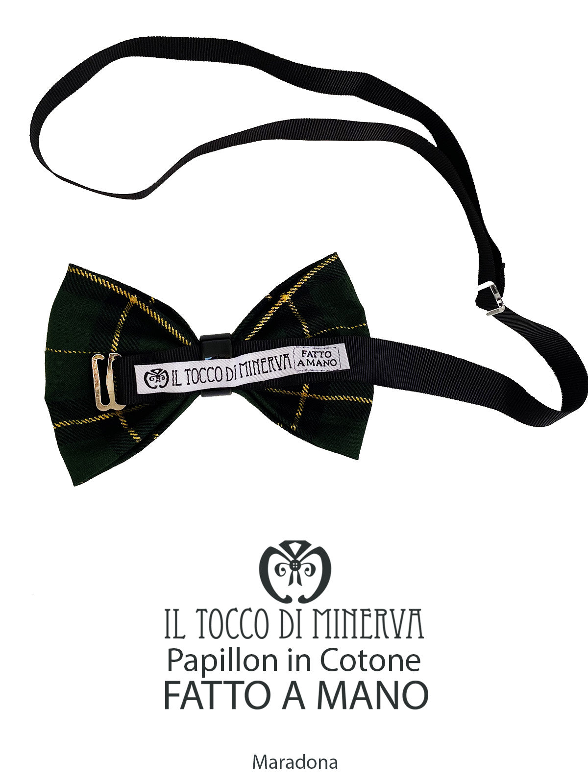 Papillon Uomo cotone Maradona tessuto Tartan Verdone - Fatto a mano - Il Tocco di Minerva
