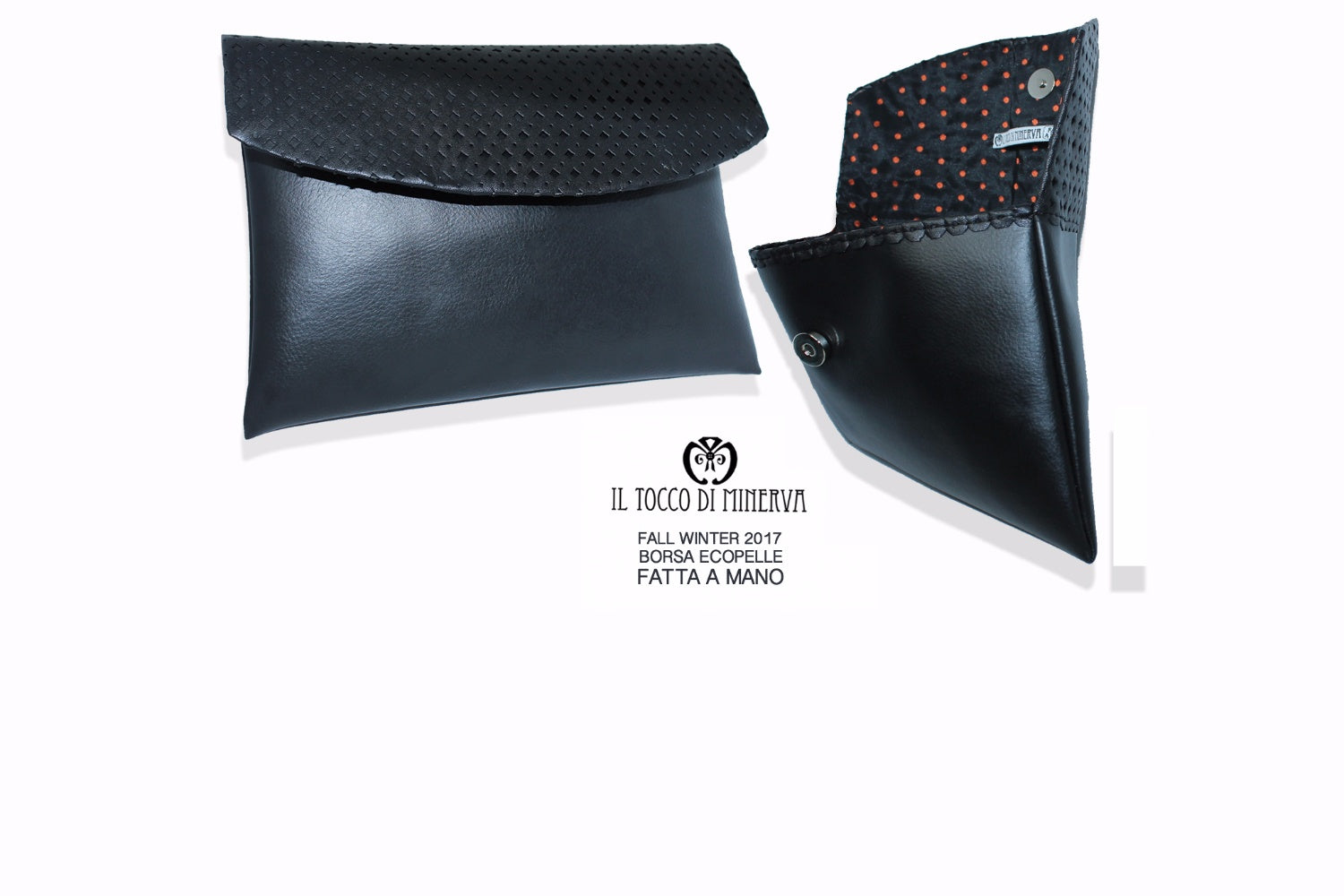 Borsa Pochette Ecopelle nero e Bianca – Realizzata a mano - Il Tocco di Minerva