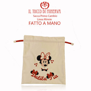 Sacca Primo Cambio Neonato in Cotone linea Minnie ricamo - Fatto a Mano - Il Tocco di Minerva