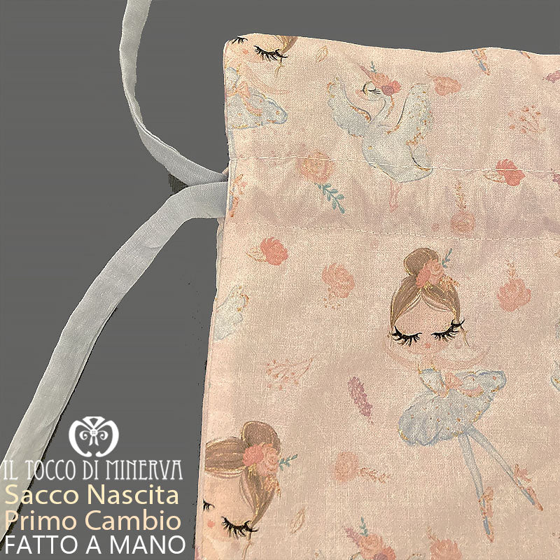 Sacca Primo Cambio Neonato in Cotone Ballerina 50x45 - Fatto a Mano - Il Tocco di Minerva