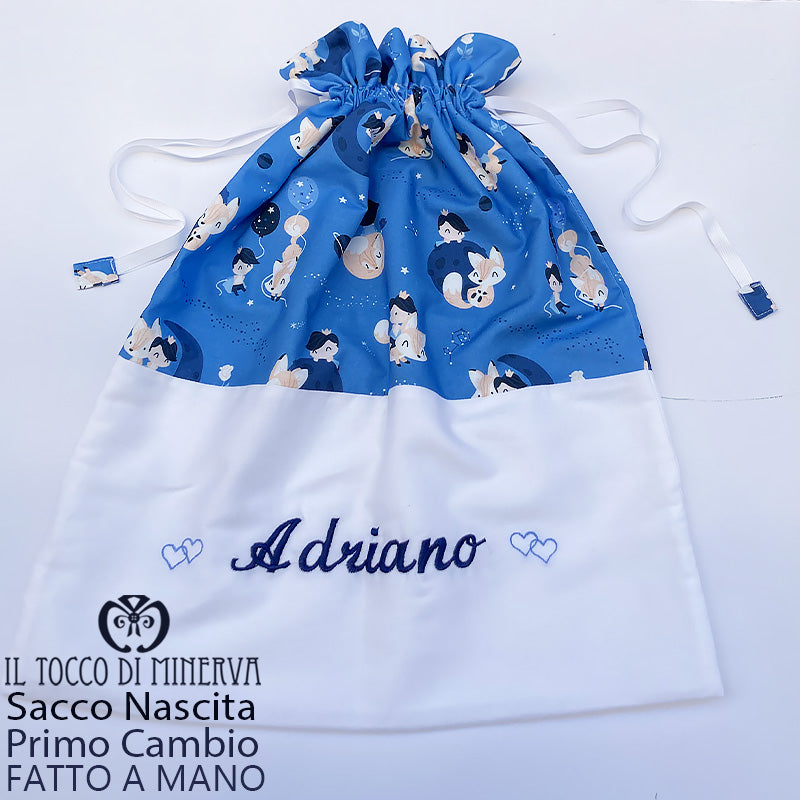 Sacca Primo Cambio Neonato in Cotone Il Piccolo Principe nome - Fatto a Mano - Il Tocco di Minerva